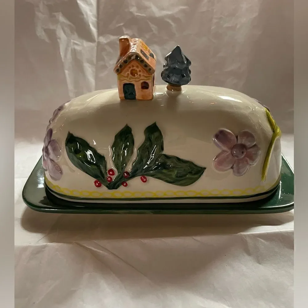 Nathalie Lete holiday butter dish NWOT